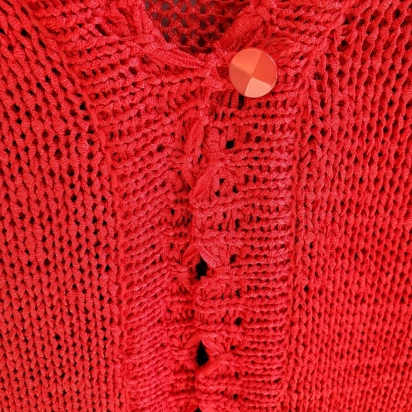 Sag Harbor Vintage Y2K Aesthetic Open-weave Crochet Cropped Red Summer Cardigan - Picture 6 of 15